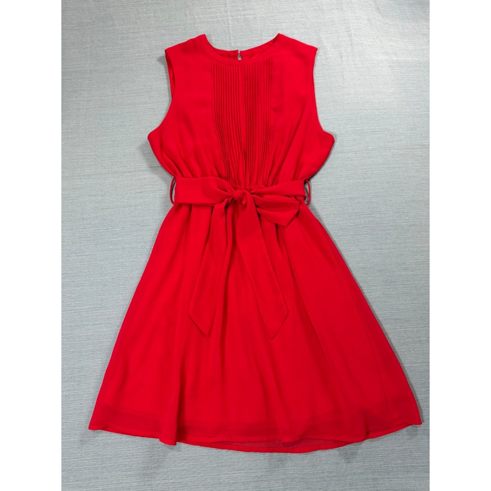 Double Zero Red Pleated Sleeveless Tie Waist Fit and Flare Dress Medium 15N915